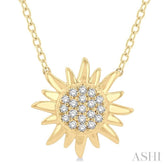 1/10 ctw Sun Petite Round Cut Diamond Fashion Pendant With Chain in 10K Yellow Gold